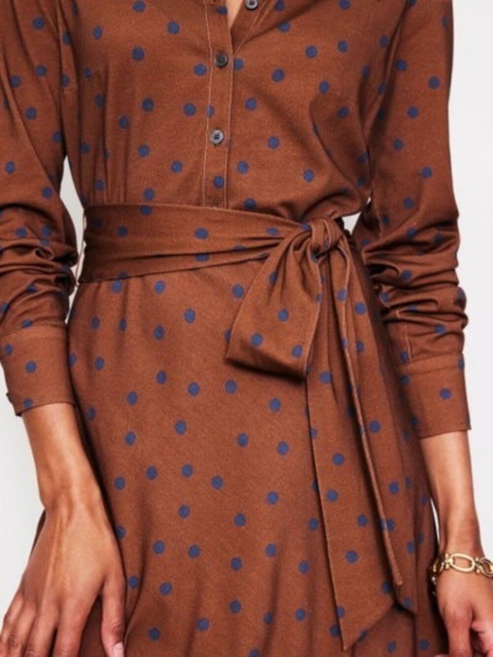 BODEN LAURA polka dot dress midi brown 8L tall long business professional office - Picture 2 of 11